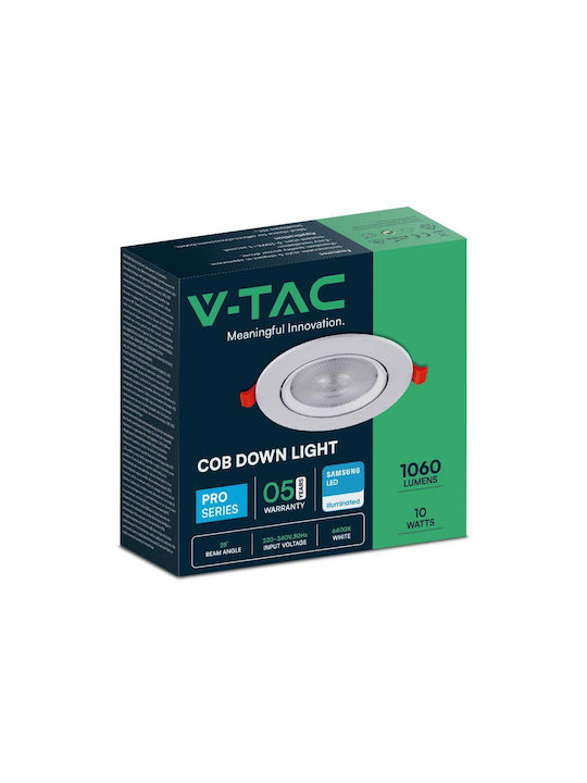 V-TAC Round Metallic Recessed Spot with Integrated LED and Cool White Light White 9.6x9.6cm. 1pcs