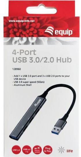 Equip USB-Hub Mit 4 Anschlüssen USB 3.0 Mit USB-A Anschluss Graue