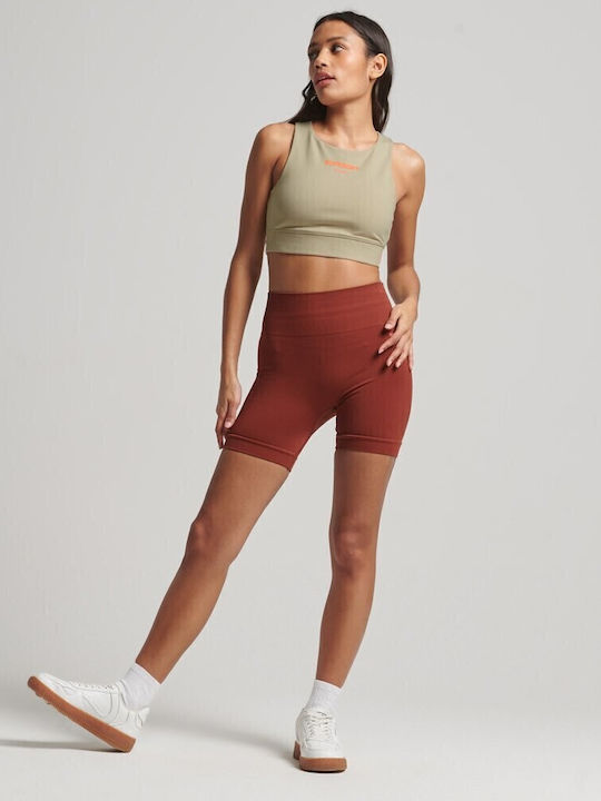 Code Core Damen Sport Crop Top Ärmellos Beige
