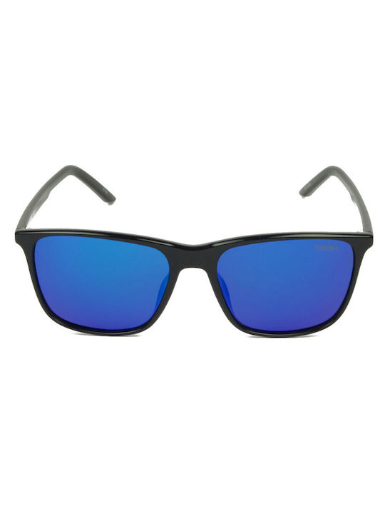 Superbike Men's Sunglasses with Black Plastic Frame and Blue Mirror Lens SB888 BLK