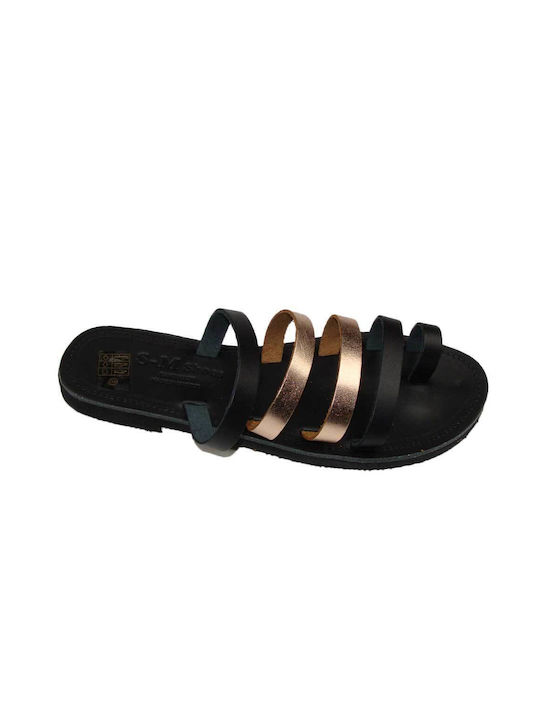 Sandale din piele "GREEK Made", lucrate manual Culoare negru/cupru