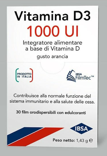 Ibsa D3-Odfilm Βιταμίνη για Ενίσχυση του Ανοσοποιητικού & την Υγεία των Οστών 1000iu Πορτοκάλι 30τμχ