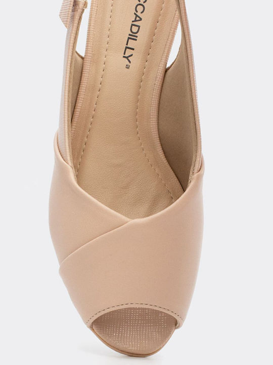Leder Peeptoe Pumps mit Riemchen & flacher Absatz Beige