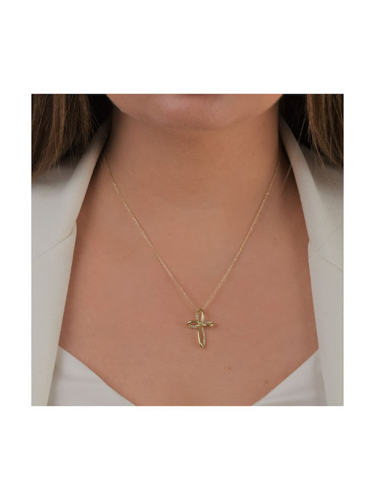 14K Gold weibliche Taufe Kreuz mit Kette