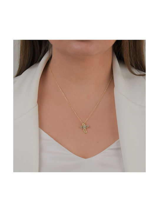 14K Gold female baptismal cross with chain