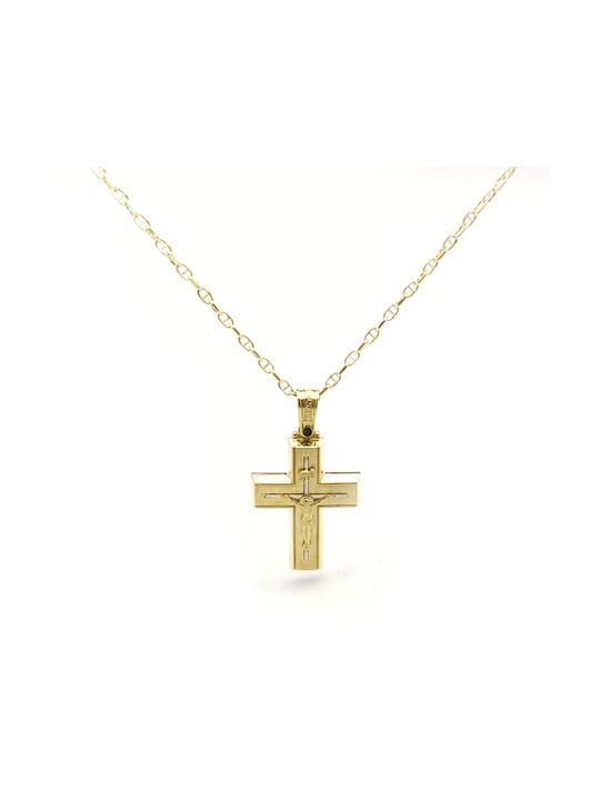 Gold Baptism Cross with Crucifix Set With Gold Necklace