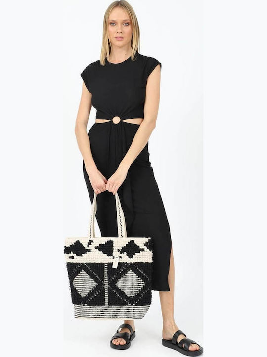 Doca Fabric Black Beach Bag