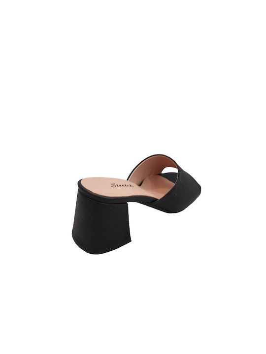 Women's Mules with Thick Low Heel stretch 54 BLACK