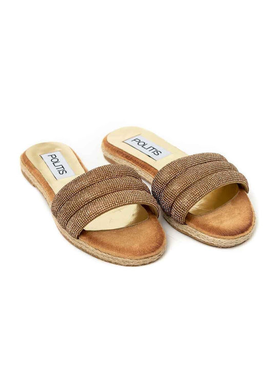 Goldene Espadrilles mit Strasssteinen POLITIS