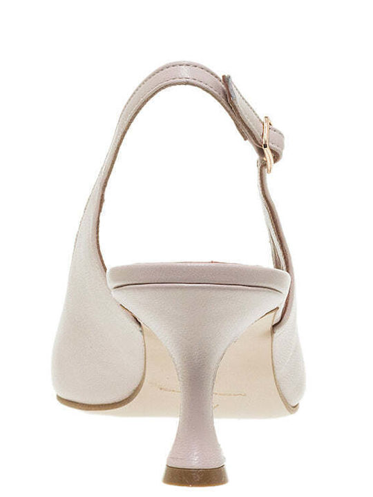 Mourtzi Leather Beige Medium Heels with Strap