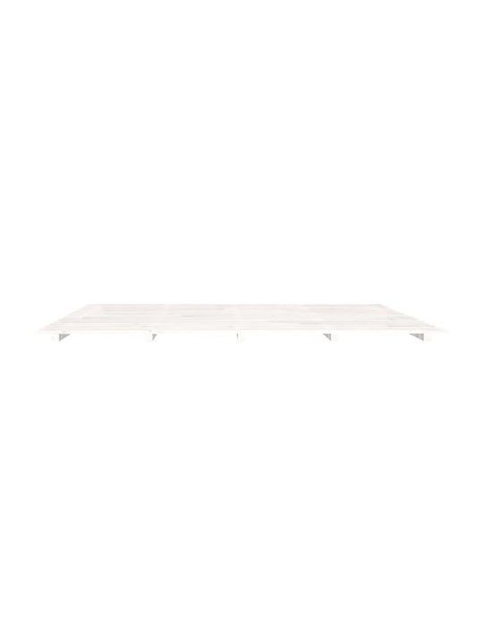 Double Bed Base Wooden White With Slats For Mattress 160x200cm