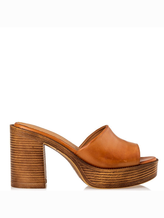 Envie Shoes Chunky Heel Leather Mules Brown