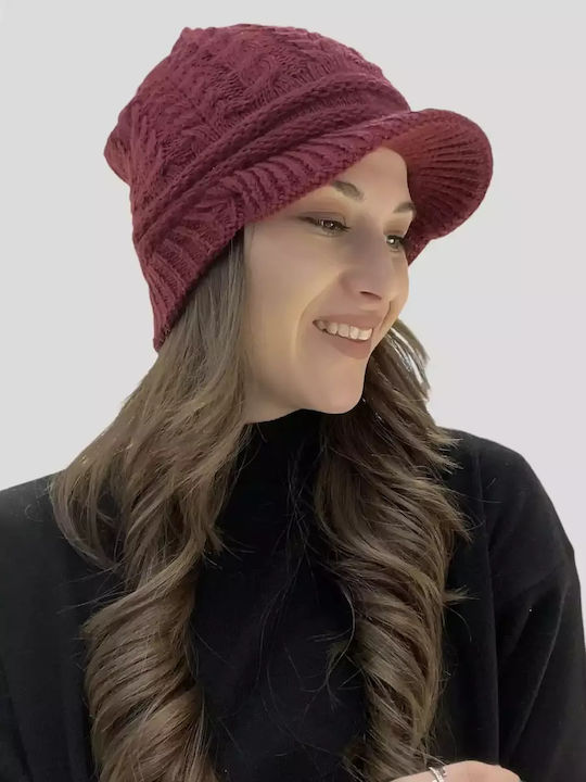 Γυναικείο Πλεκτό Καπέλο-Μπερές Μπορντό