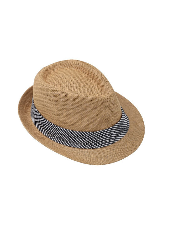 Straw Crab Hat With Striped Ribbon Ribbon All Around Ecru