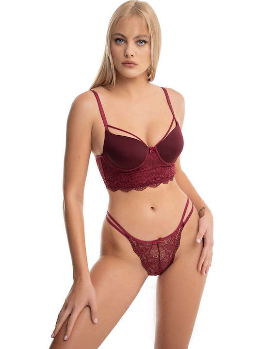 Koza Spitzen Unterwäsche-Set für Damen BH mit Schlupf Burgundisch