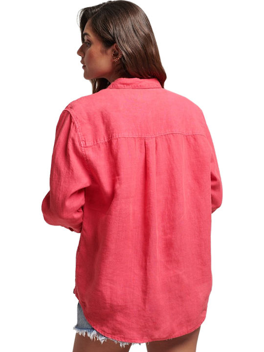 Women's Linen Long Sleeve Shirt Pink