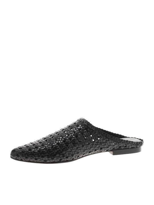 KS.19.131 Flat Leather Mules in Black Color