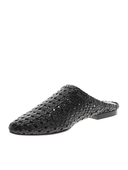 KS.19.131 Flat Leather Mules in Black Color