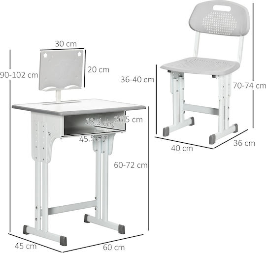 HomCom Kids Desk Grey 40x36x60-72cm