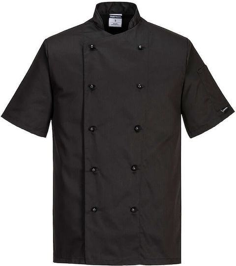 Portwest Chef Jacket Unisex Black with Short Sleeve
