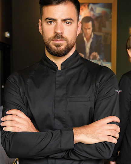Lafont Mantel Koch 100% Baumwolle Herren Schwarz mit Langärmelig Basil