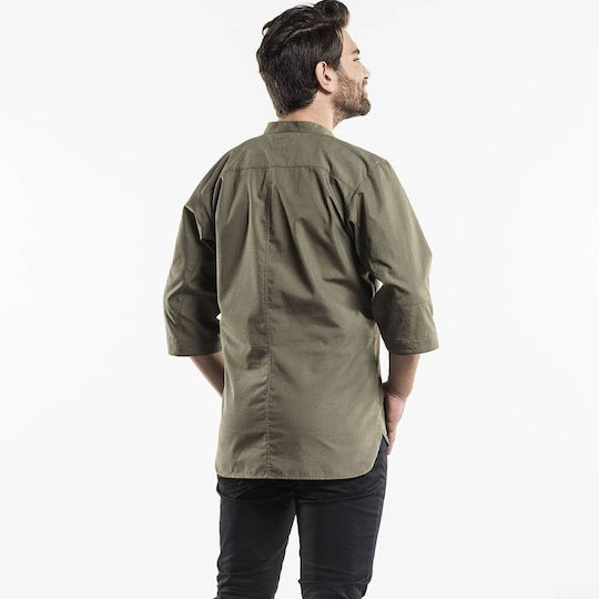 Chaud Devant Bluse Koch Herren Khaki mit Langärmelig Bujutsu