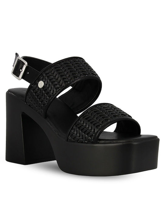 Xti Platform Women's Sandals Black with Chunky High Heel