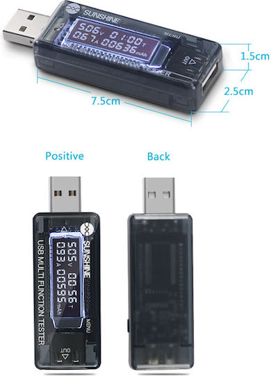 Sunshine USB Voltage & Current Meter SS-302A Tester για Service Κινητών