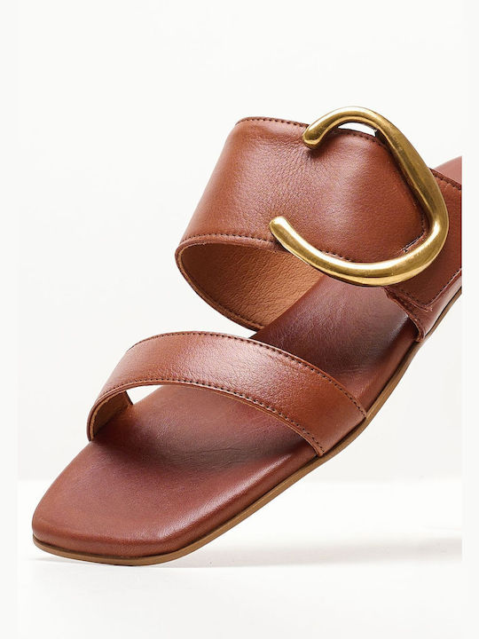 Komis & Komis Leather Women's Flat Sandals in Tabac Brown Color