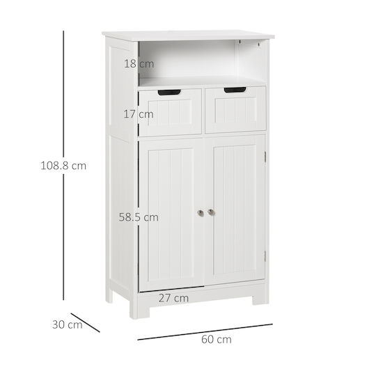 Kleankin Cabinet de baie L60xA30xÎ108cm Alb