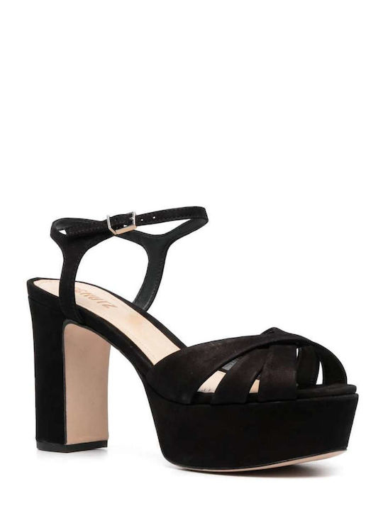 Schutz Platform Suede Women's Sandals Black with Chunky High Heel