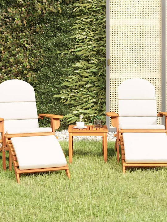 Deckchair Wooden with Cushion Brown with Table 3pcs 75x84x90cm.