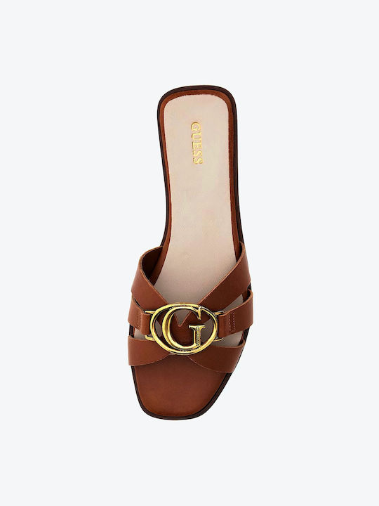 Symo Leder Flache Sandalen für Damen in Braun Farbe