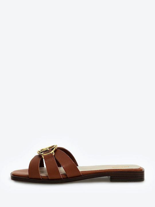 Symo Leder Flache Sandalen für Damen in Braun Farbe