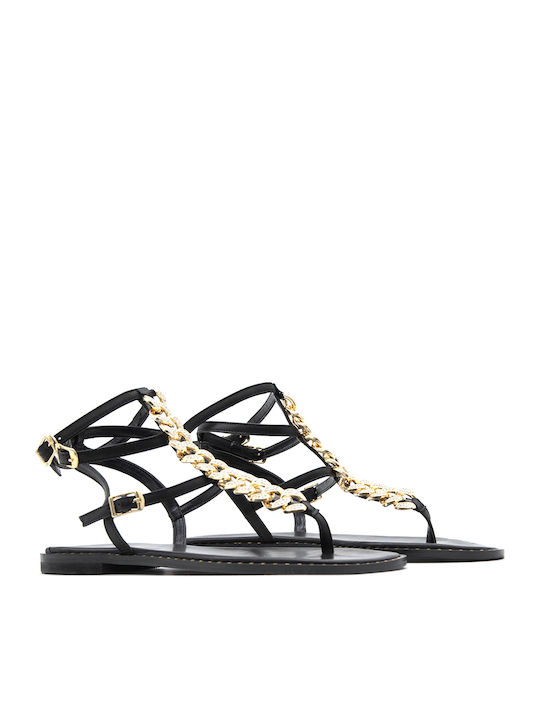 Leder Flache Sandalen für Damen in Schwarz Farbe