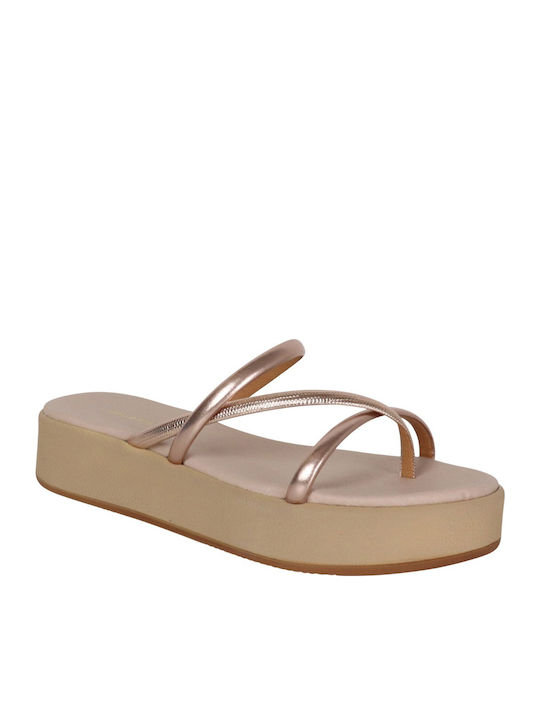 Γυναικεία Σανδάλια Flatforms Ροζ Χρυσό