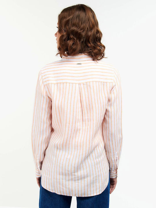 Barbour Women's Linen Striped Long Sleeve Shirt Orange