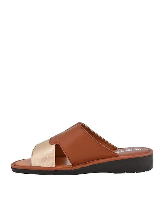 Comfort Leather Women's Flat Sandals in Tabac Brown Color