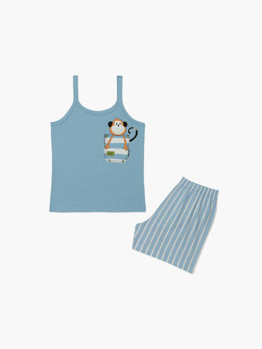 Minerva Set Top & Bottom Kids Summer Pyjamas Light Blue