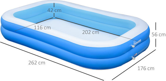 Outsunny Παιδική Πισίνα PVC Φουσκωτή 262x176x56εκ. Μπλε