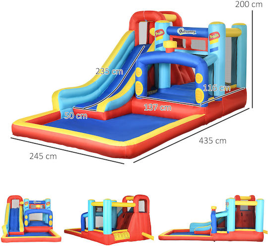 Outsunny Φουσκωτό Bouncy Castle Κάστρο με Τραμπολίνο & Τσουλήθρα για 3+ Ετών