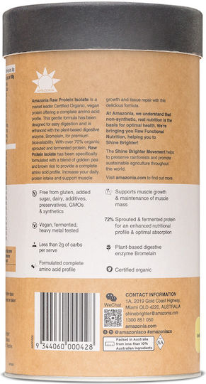 Amazonia Raw Protein Isolate Organic Gluten & Lactose Free with Flavor Vanilla 1kg