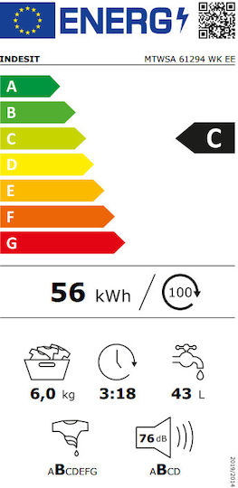 Indesit Πλυντήριο Ρούχων 6kg 1200 Στροφών MTWSA 61294 W EE