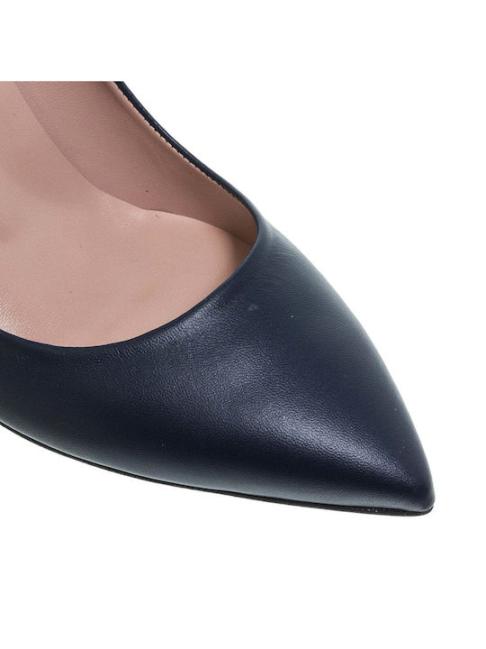 Mourtzi Leather Pointed Toe Navy Blue Heels