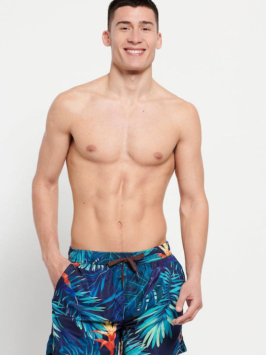 FBM007-01116 Men's Swimwear Shorts Navy Blue with Patterns