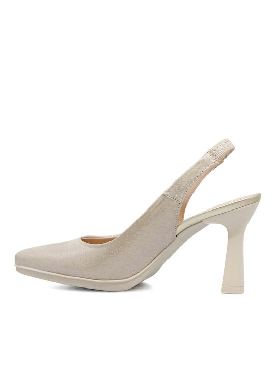 Leather Pointed Toe Beige Heels