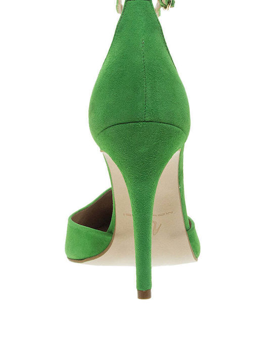 Mourtzi Suede Pointed Toe Green Heels with Strap