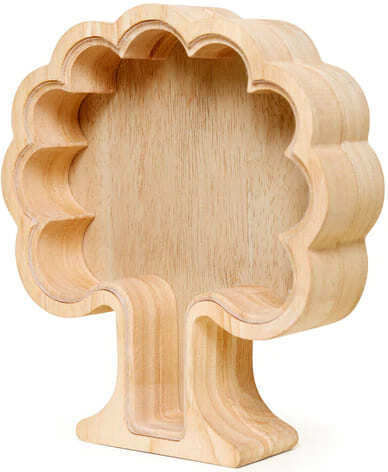 Kikkerland Spardose Holz Braun 17x19cm