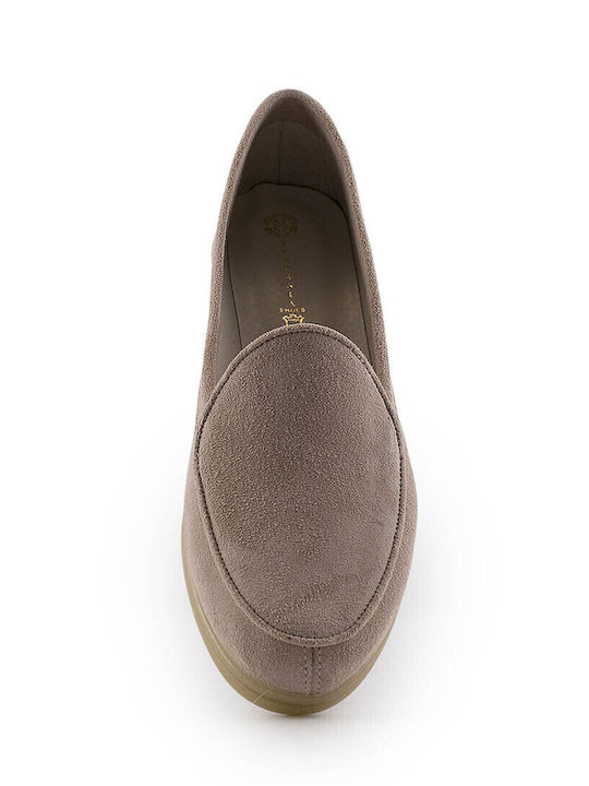 Leather Women's Loafers in Beige Color
