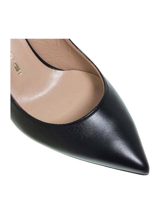 Leather Pointed Toe Black Medium Heels 71130